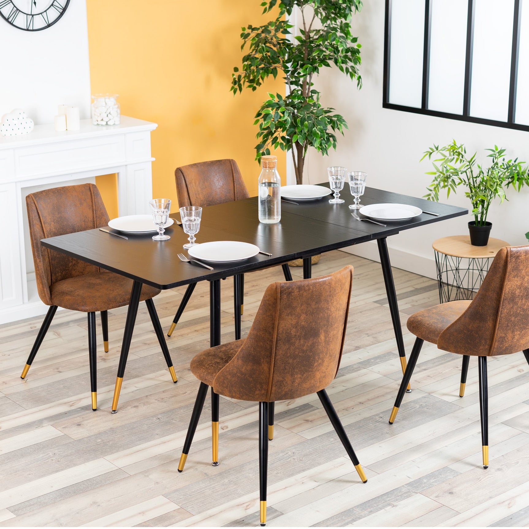 Set of 6 suede dining room chairs, black and gold metal legs, SMEG SUEDE BROWN BG 6PCS