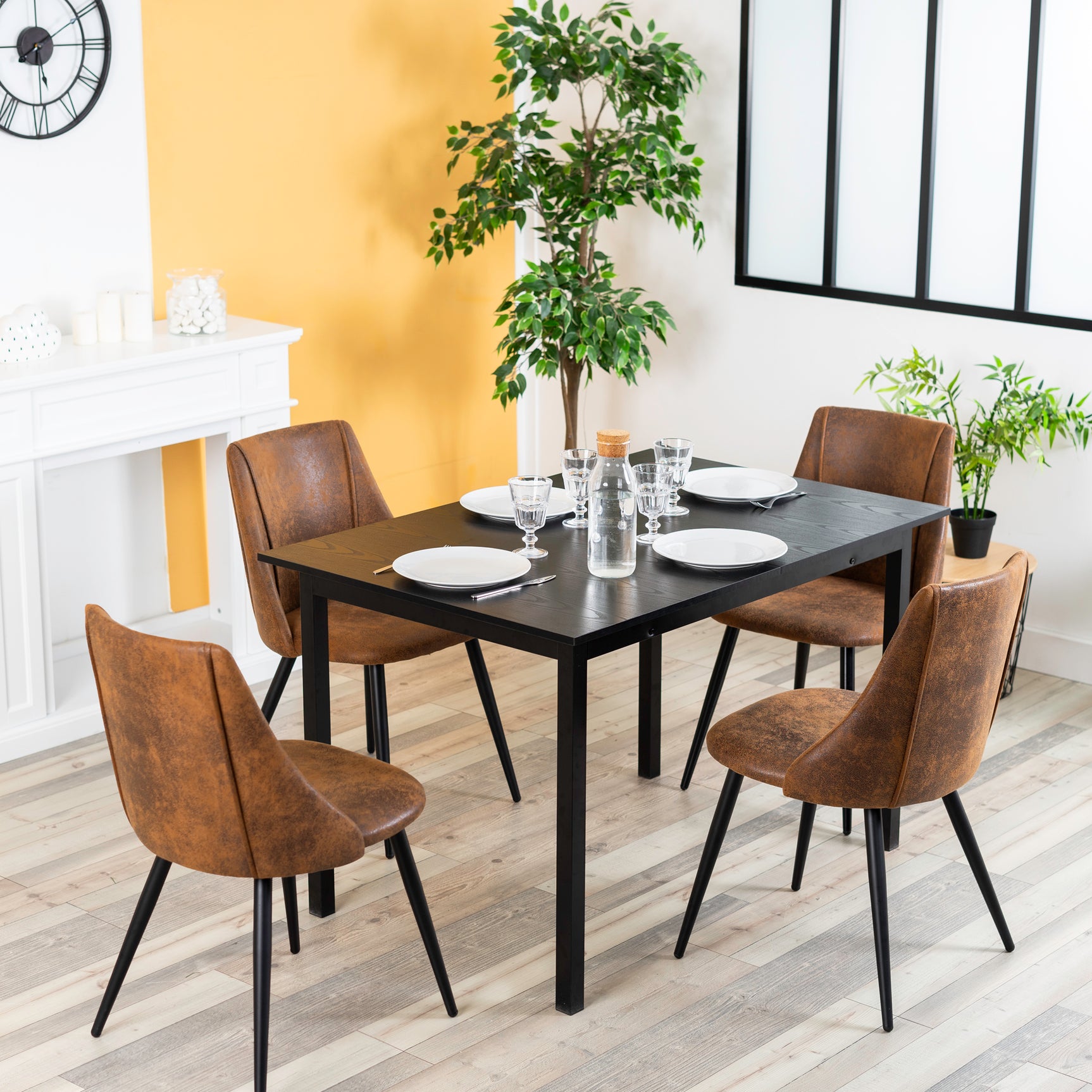 Set of 2 retro dining room chairs, industrial style, in suede fabric, black metal legs - SMEG SUEDE BROWN SY