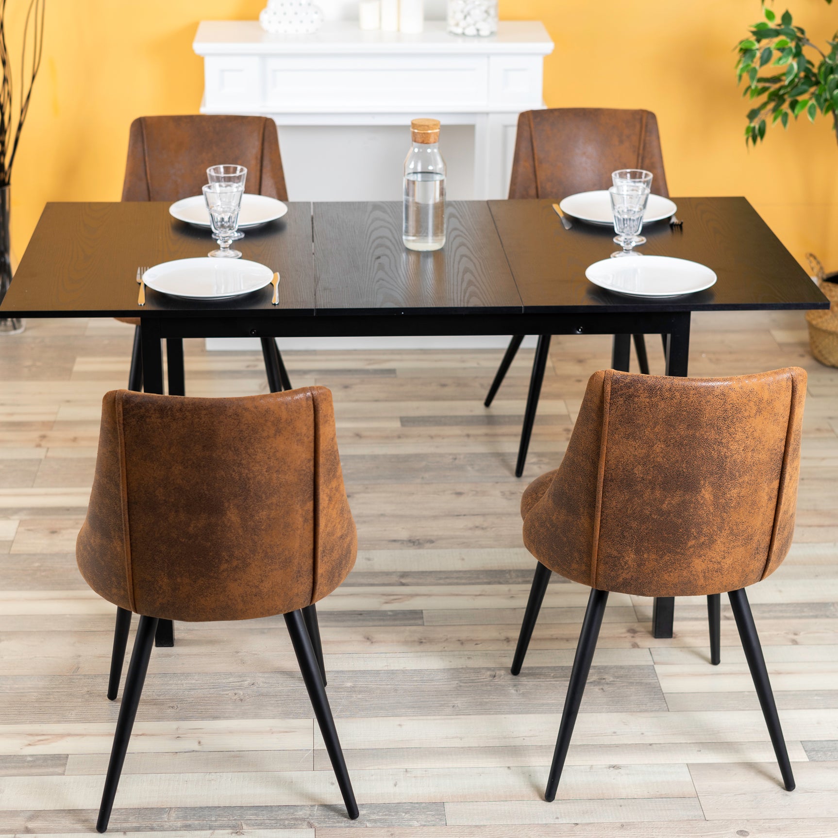 Set of 2 retro dining room chairs, industrial style, in suede fabric, black metal legs - SMEG SUEDE BROWN SY