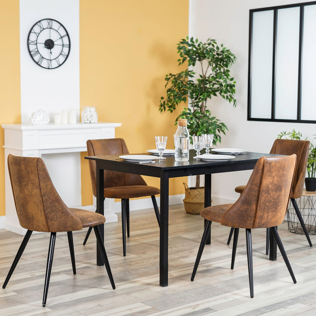 Set di 4 sedie per sala da pranzo retrò, stile industriale, in tessuto scamosciato, gambe in metallo nero - SMEG SUEDE MARRONE 4 PZ