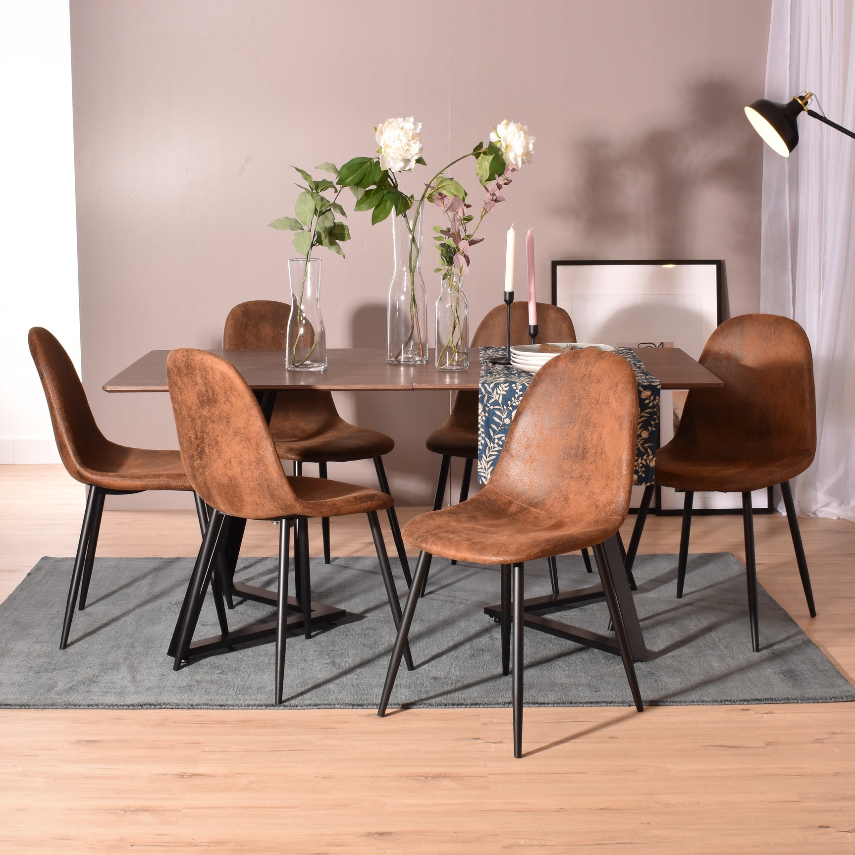 Set of 4 industrial suede dining room chairs - CHARLTON SUEDE BROWN DT LMKZ