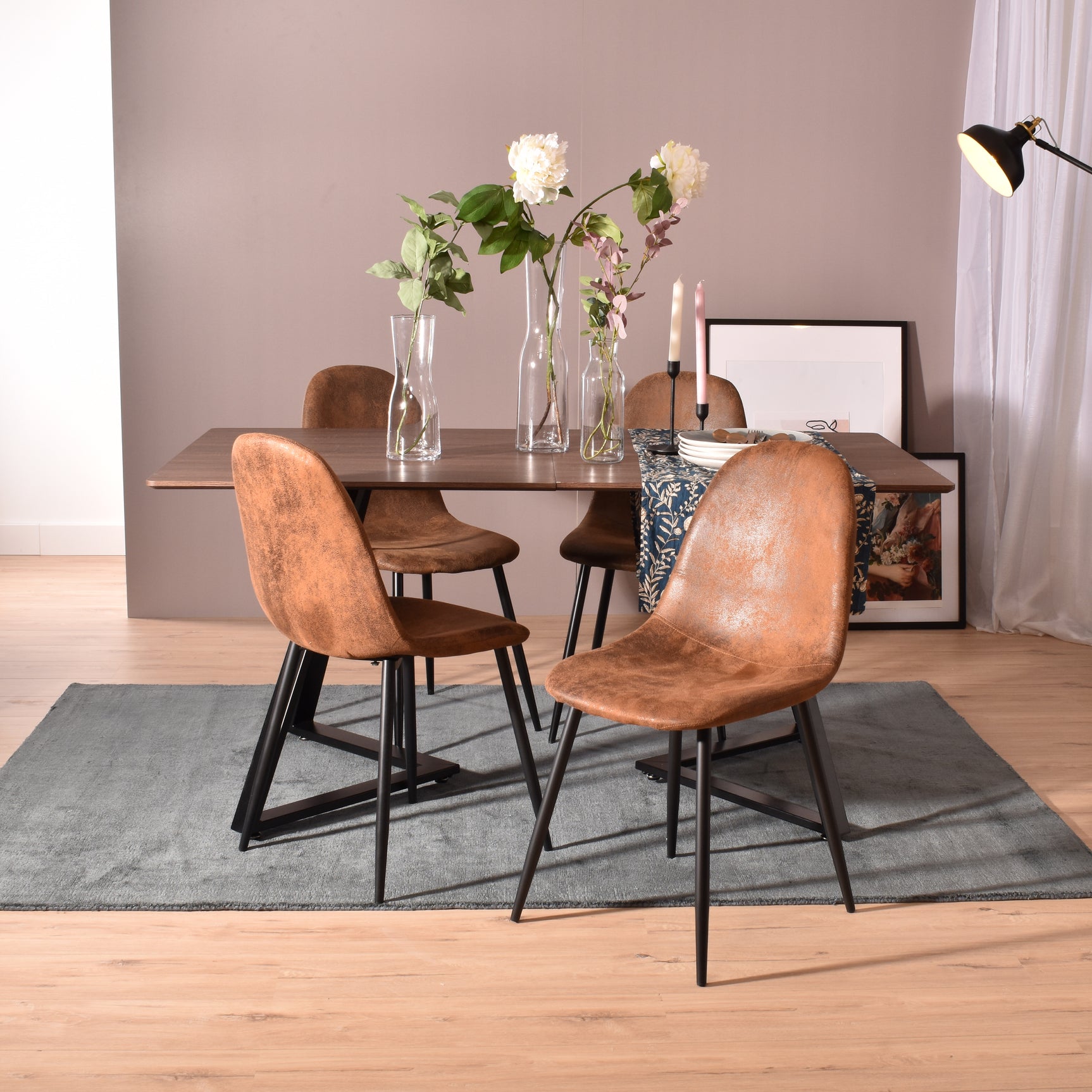 Set of 4 industrial dining chairs in suede - Charlton