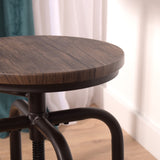 Juego de 2 taburetes de bar industriales con patas de metal, asiento de madera giratorio 360°, altura regulable con reposapiés - ANACLETUS WALNUT