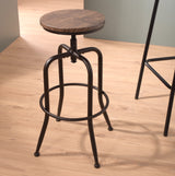 Set of 2 industrial bar stools with metal legs, 360° swivel wooden seat, adjustable height with footrest - ANACLETUS WALNUT