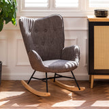 Fauteuil à bascule allaitement scandinave avec accoudoirs en tissu gris foncé capitonné - EPPING