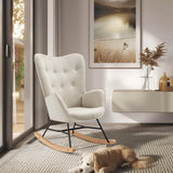 Sedia a dondolo scandinava per allattamento con braccioli in tessuto imbottito beige - EPPING