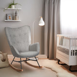 Fauteuil à bascule allaitement scandinave avec accoudoirs en tissu gris capitonné - EPPING