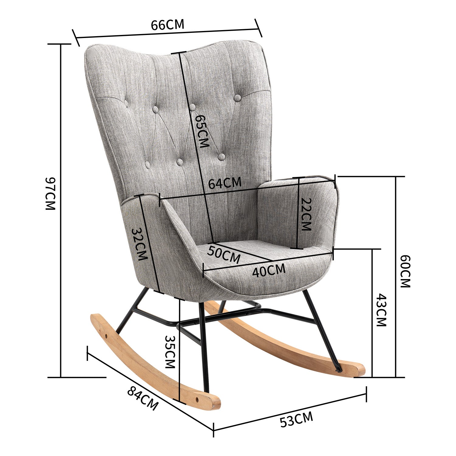 Fauteuil à bascule allaitement scandinave avec accoudoirs en tissu gris capitonné - EPPING