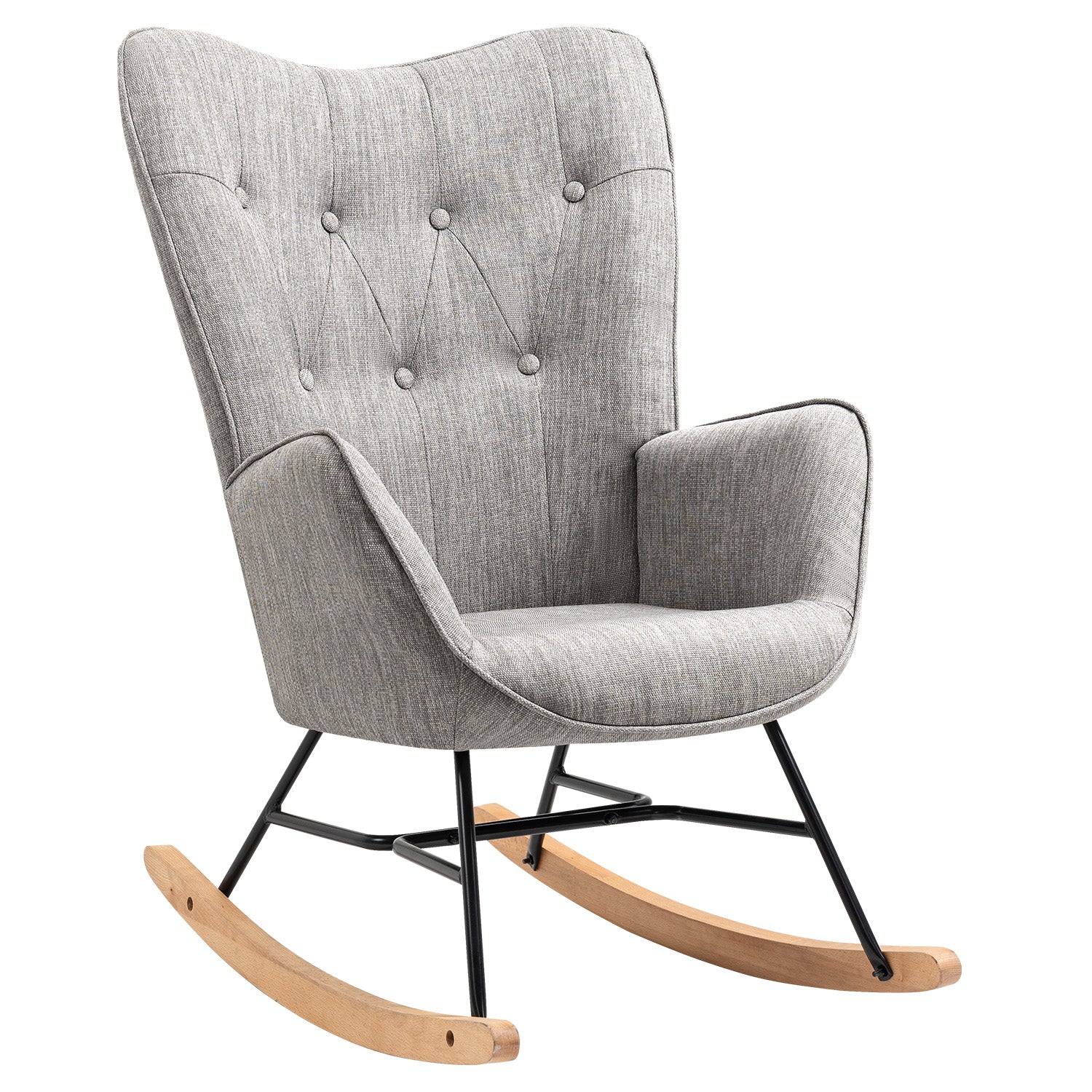 Fauteuil à bascule allaitement scandinave avec accoudoirs en tissu gris capitonné - EPPING