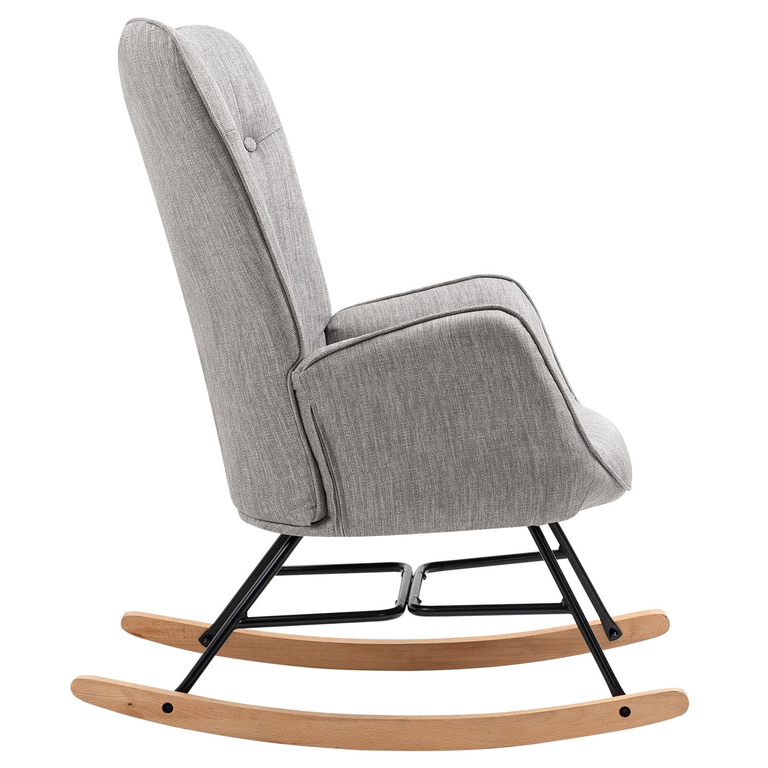 Fauteuil à bascule allaitement scandinave avec accoudoirs en tissu gris capitonné - EPPING