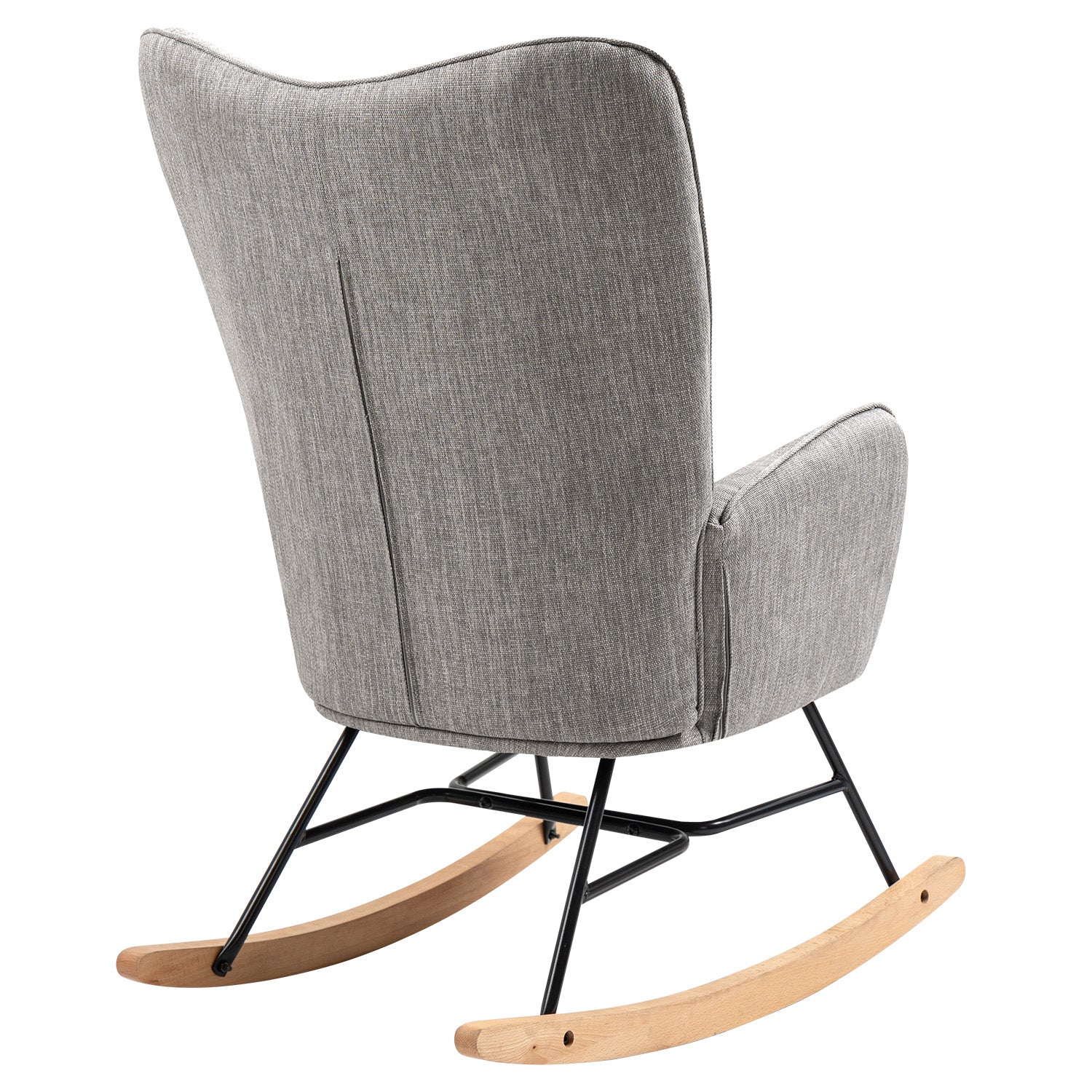 Fauteuil à bascule allaitement scandinave avec accoudoirs en tissu gris capitonné - EPPING