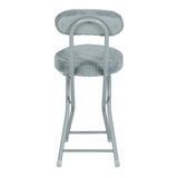 Set of 4 folding chairs/stools, round cushion in gray fur-effect fabric, with backrest and footrest - ERNST PLUSH GRAY