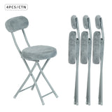 Set of 4 folding chairs/stools, round cushion in gray fur-effect fabric, with backrest and footrest - ERNST PLUSH GRAY