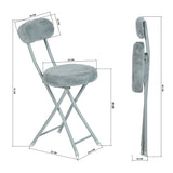 Set of 4 folding chairs/stools, round cushion in gray fur-effect fabric, with backrest and footrest - ERNST PLUSH GRAY