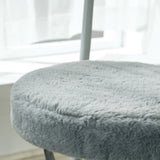 Set of 4 folding chairs/stools, round cushion in gray fur-effect fabric, with backrest and footrest - ERNST PLUSH GRAY