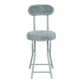 Set of 4 folding chairs/stools, round cushion in gray fur-effect fabric, with backrest and footrest - ERNST PLUSH GRAY