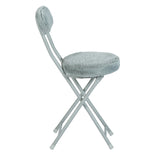 Set of 4 folding chairs/stools, round cushion in gray fur-effect fabric, with backrest and footrest - ERNST PLUSH GRAY