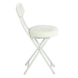 Set of 4 folding chairs/stools, round cushion in white fur-effect fabric, with backrest and footrest - ERNST PLUSH WHITE