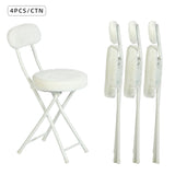 Set of 4 folding chairs/stools, round cushion in white fur-effect fabric, with backrest and footrest - ERNST PLUSH WHITE