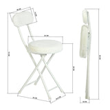 Set of 4 folding chairs/stools, round cushion in white fur-effect fabric, with backrest and footrest - ERNST PLUSH WHITE