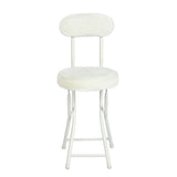 Lot de 4 chaises/tabourets pliants, coussin ronde en tissu blanc effet fourrure, avec dossier et repose-pieds - ERNST PLUSH WHITE