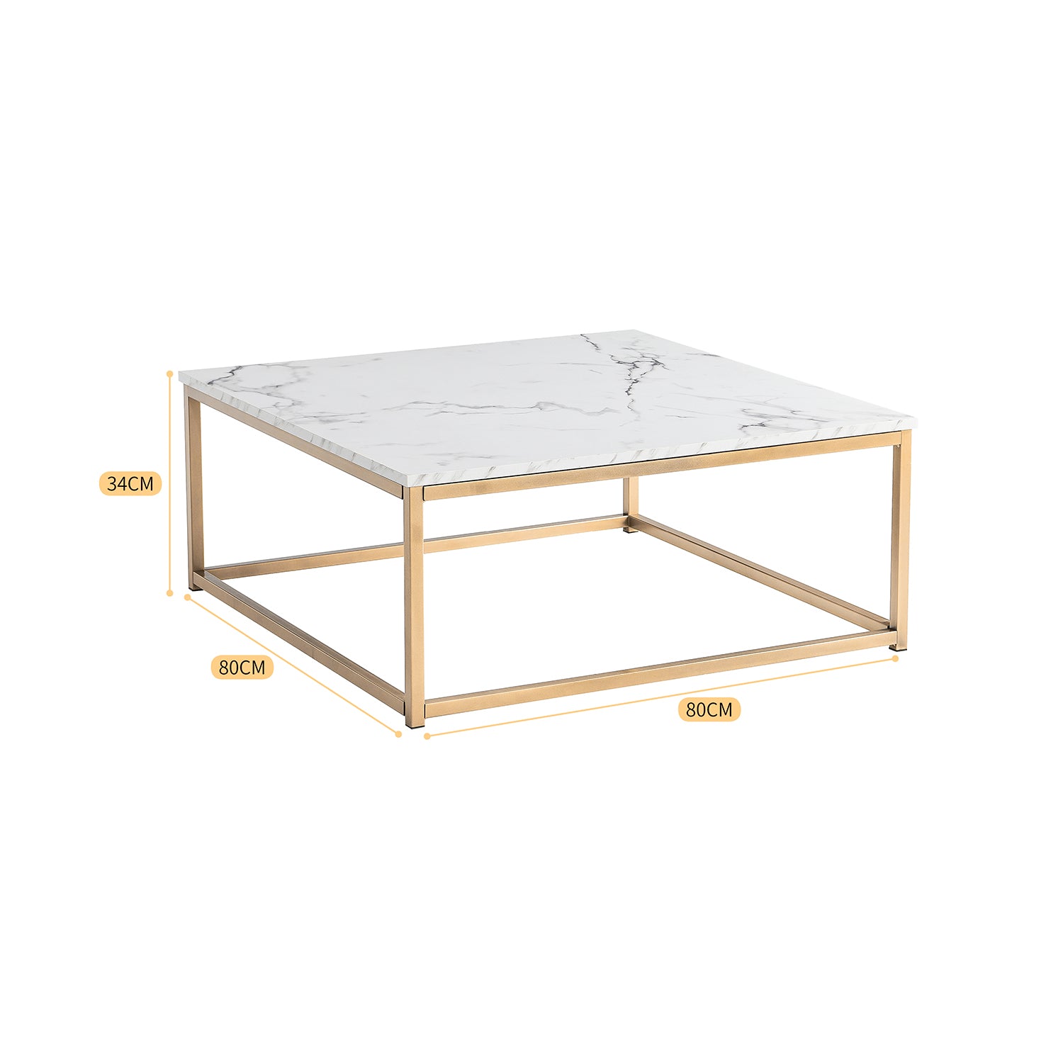 Contemporary style square coffee table, marble effect wooden tray, gold metal structure - facto