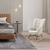 Sedia a dondolo per allattamento scandinava con braccioli in tessuto beige con cuciture - FUNKEL