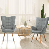 Scandinavian armchair with armrests in gray fabric with stitching - Funkel