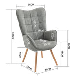 Scandinavian armchair with armrests in gray fabric with stitching - Funkel