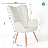 Scandinavian armchair with armrests in beige sheepskin fabric with stitching - FUNKEL