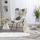 Fauteuil scandinave avec accoudoirs en tissu patchwork aqua à surpiqûres - FUNKEL