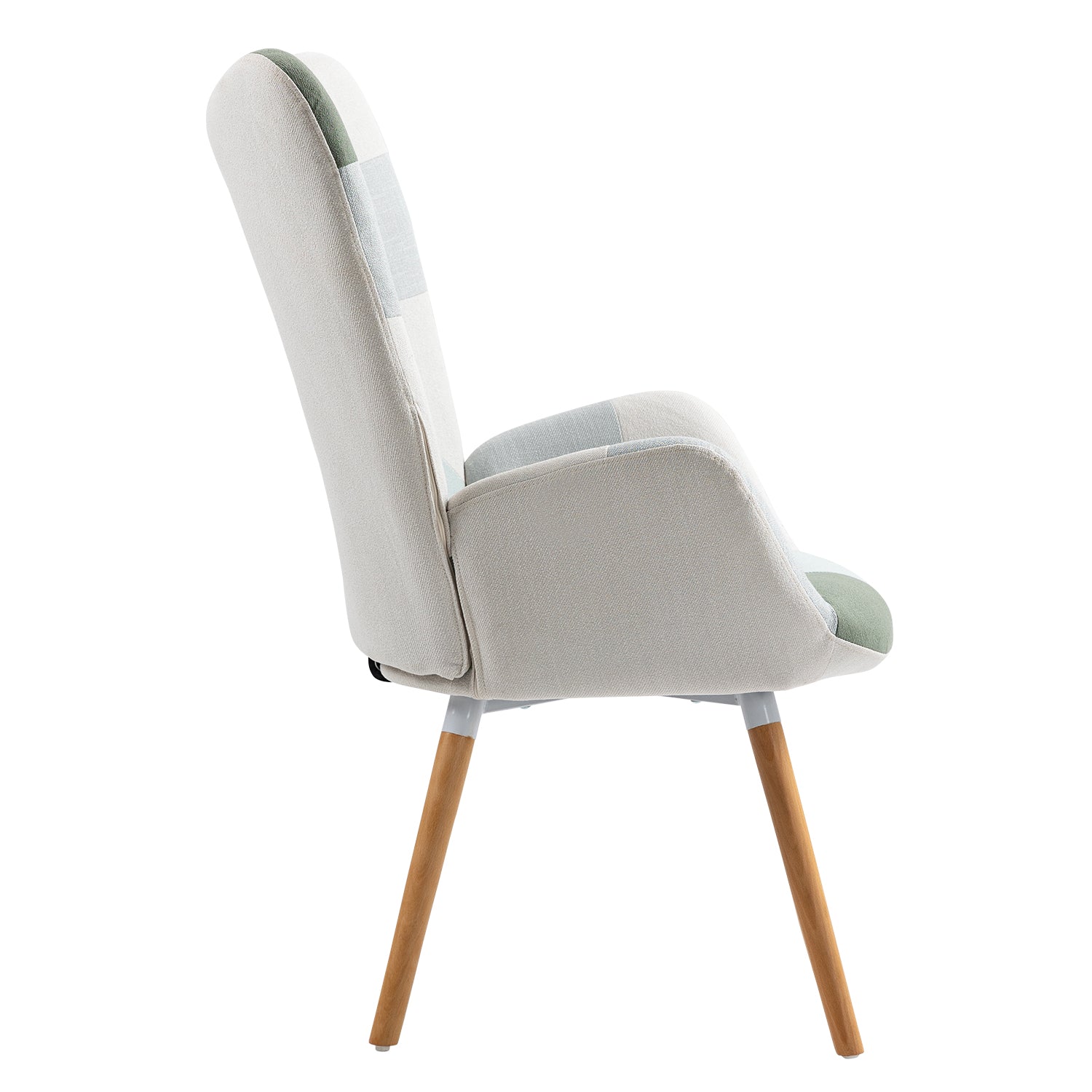 Scandinavian armchair with armrests in aqua patchwork fabric with stitching - FUNKEL