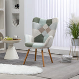 Fauteuil scandinave avec accoudoirs en tissu patchwork aqua à surpiqûres - FUNKEL