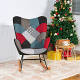 Sedia a dondolo per allattamento scandinava con braccioli in tessuto patchwork cucito - FUNKEL