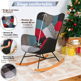 Scandinavian nursing rocking chair with armrests in stitched patchwork fabric - FUNKEL