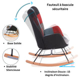 Fauteuil à bascule allaitement scandinave avec accoudoirs en tissu patchwork à surpiqûres - FUNKEL