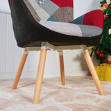 Scandinavian armchair with armrests in patchwork fabric with topstitching - FUNKEL