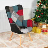 Scandinavian armchair with armrests in patchwork fabric with topstitching - FUNKEL