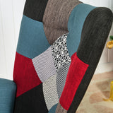 Scandinavian armchair with armrests in patchwork fabric with topstitching - FUNKEL