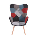 Scandinavian armchair with armrests in patchwork fabric with topstitching - FUNKEL