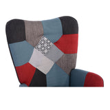 Scandinavian armchair with armrests in patchwork fabric with topstitching - FUNKEL