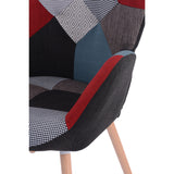 Scandinavian armchair with armrests in patchwork fabric with topstitching - FUNKEL