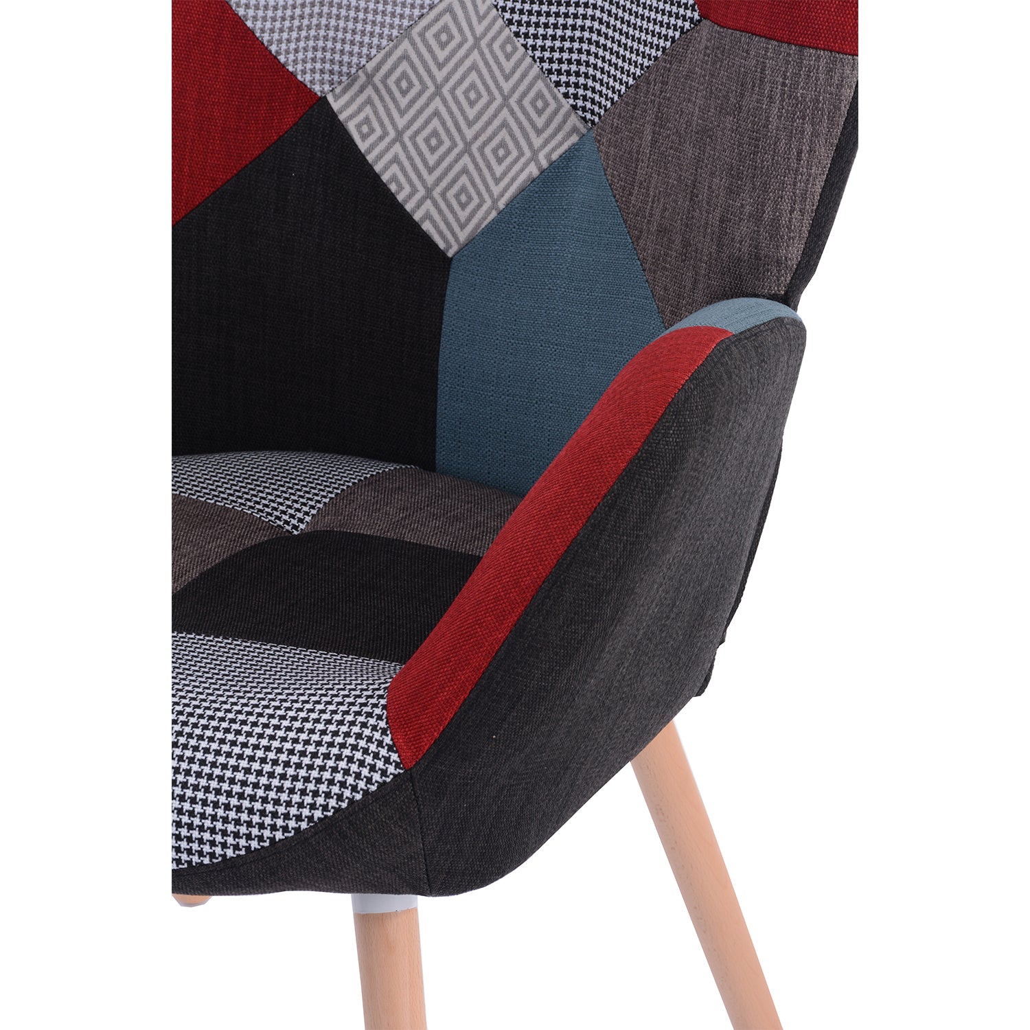 Scandinavian armchair with armrests in patchwork fabric with topstitching - FUNKEL