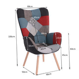 Scandinavian armchair with armrests in patchwork fabric with topstitching - FUNKEL