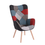 Scandinavian armchair with armrests in patchwork fabric with topstitching - FUNKEL