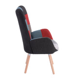 Scandinavian armchair with armrests in patchwork fabric with topstitching - FUNKEL