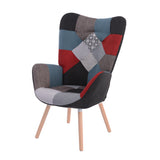 Scandinavian armchair, comfortable sofa chair in patchwork fabric with stitched back - FUNKEL PATCHWORK NATURE WOOD LEG