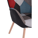 Scandinavian armchair, comfortable sofa chair in patchwork fabric with stitched back - FUNKEL PATCHWORK NATURE WOOD LEG