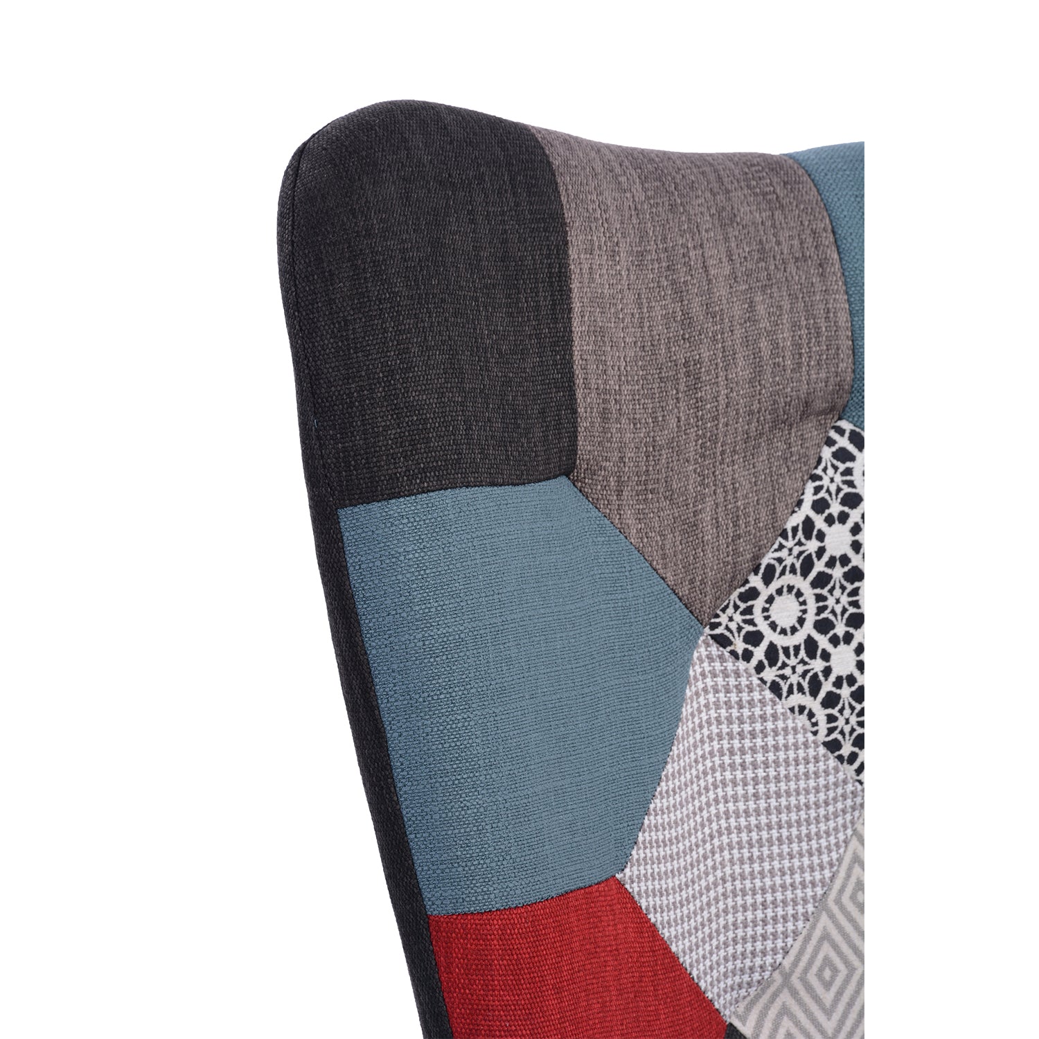 Scandinavian armchair with armrests in patchwork fabric with topstitching - FUNKEL