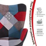 Scandinavian armchair with armrests in patchwork fabric with topstitching - FUNKEL